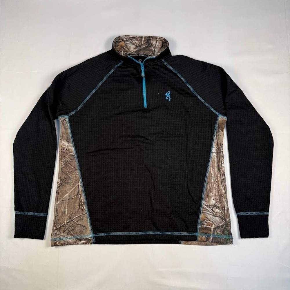 Browning Pullover Mens L Black Realtree Camo 1/4 Zip Hunting Sweatshirt